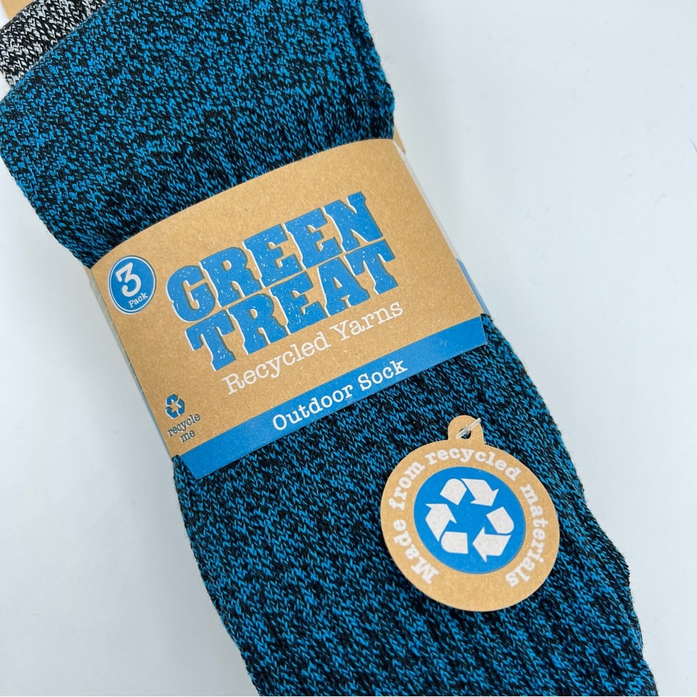 Green Treat Recycled Yarns Blue Grey Red 3 Pairs Outdoor Socks Men’s 8-12 - Picture 2 of 6